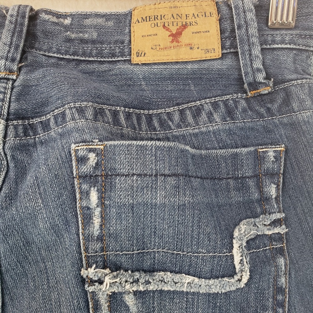 American Eagle Women 2 Jeans Blue Hipster Skinny Flare Distressed Y2K Low Rise